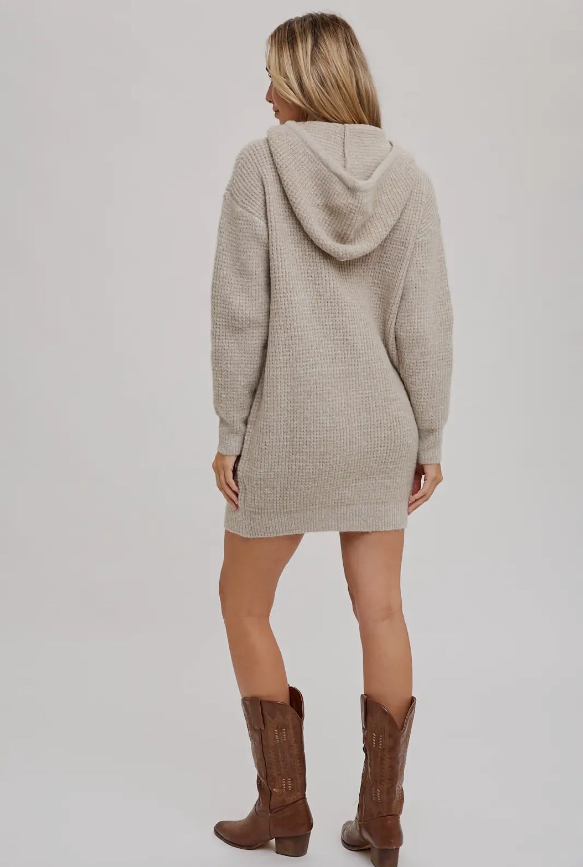 Chunky Waffle Hoodie Tunic - Taupe