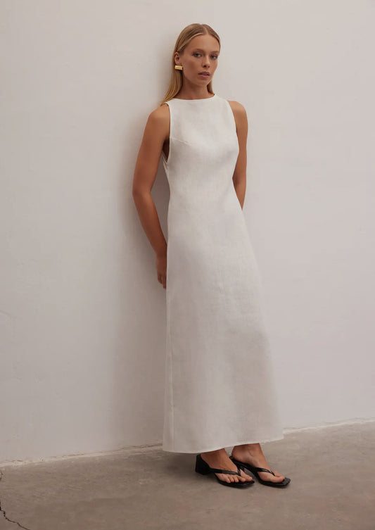 White Maxi 100% Linen dress