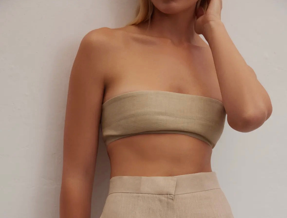 100% Linen Beige Bandeau Top