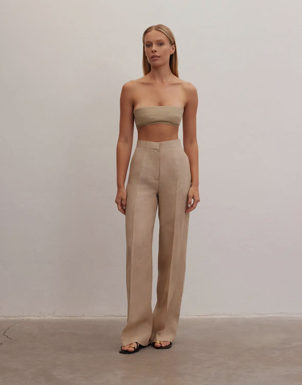 High Waisted Nude Linen trouser - 100% Linen