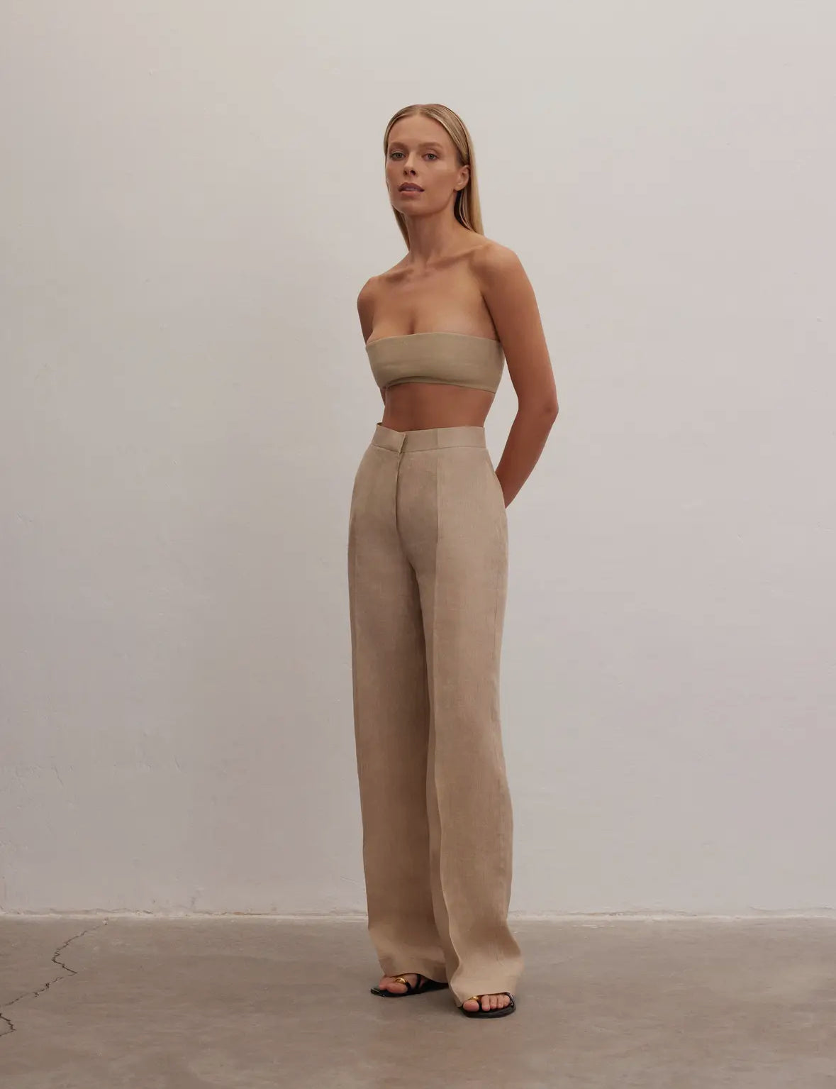 High Waisted Nude Linen trouser - 100% Linen