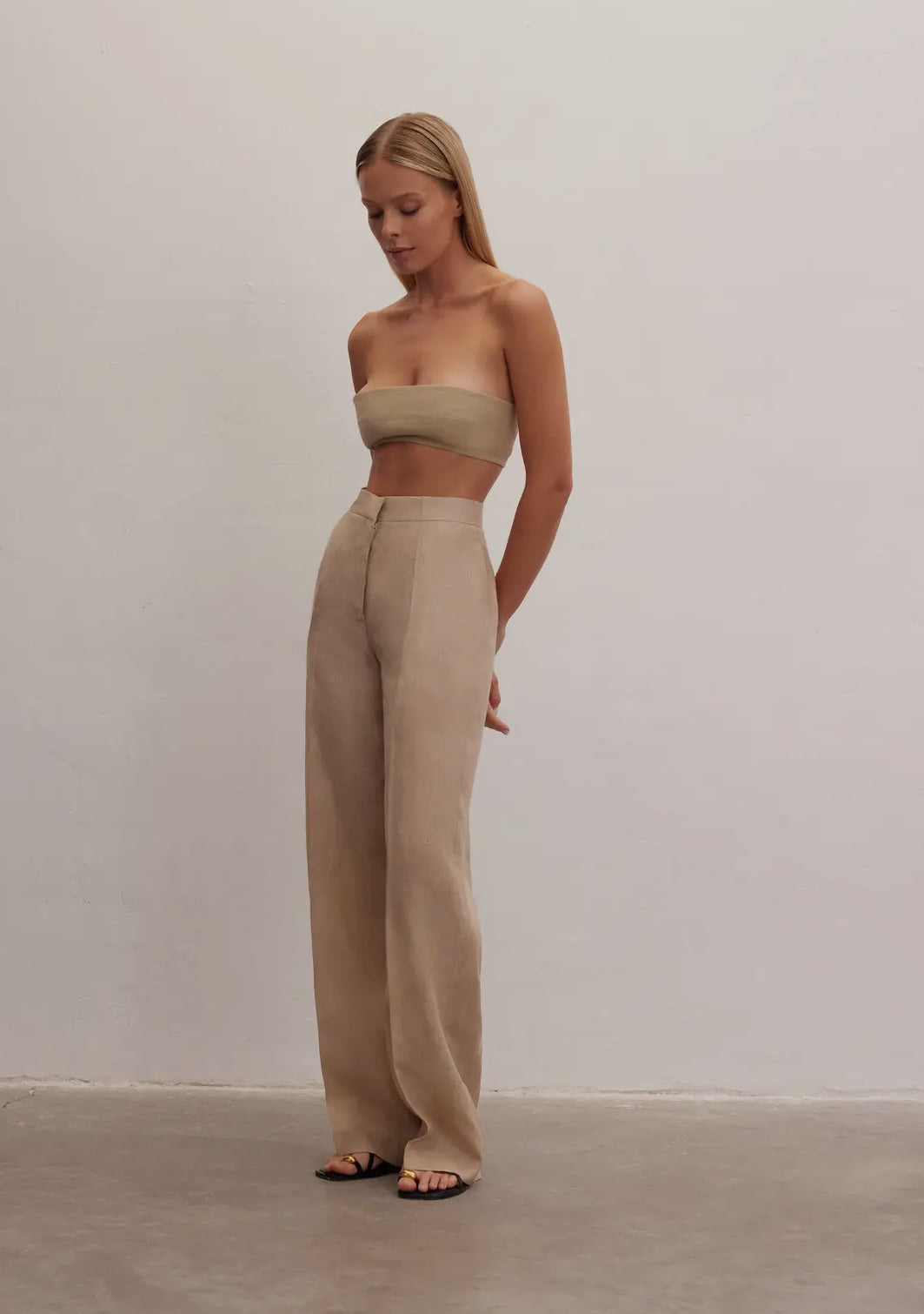 High Waisted Nude Linen trouser - 100% Linen