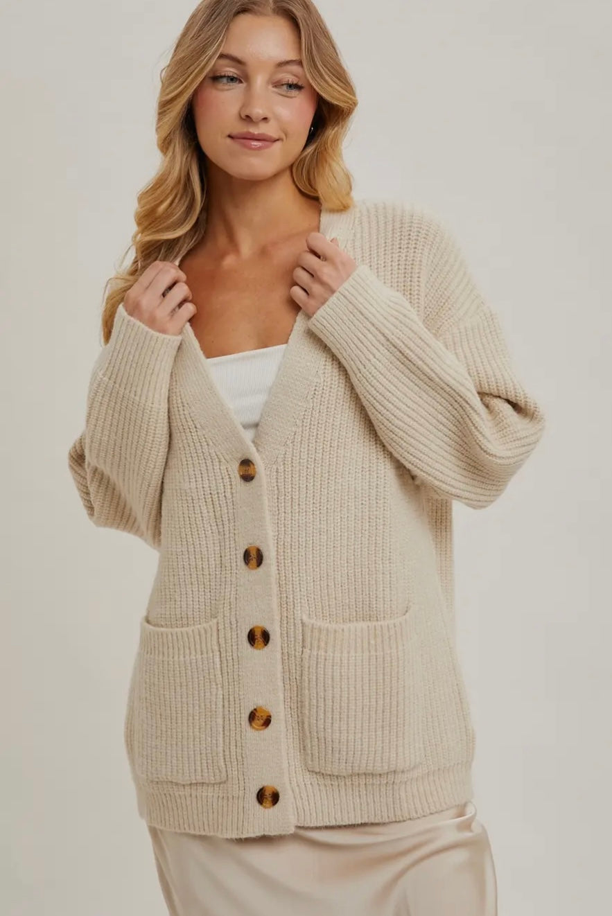 Button Down Ribbed Knit Sweater Cardigan