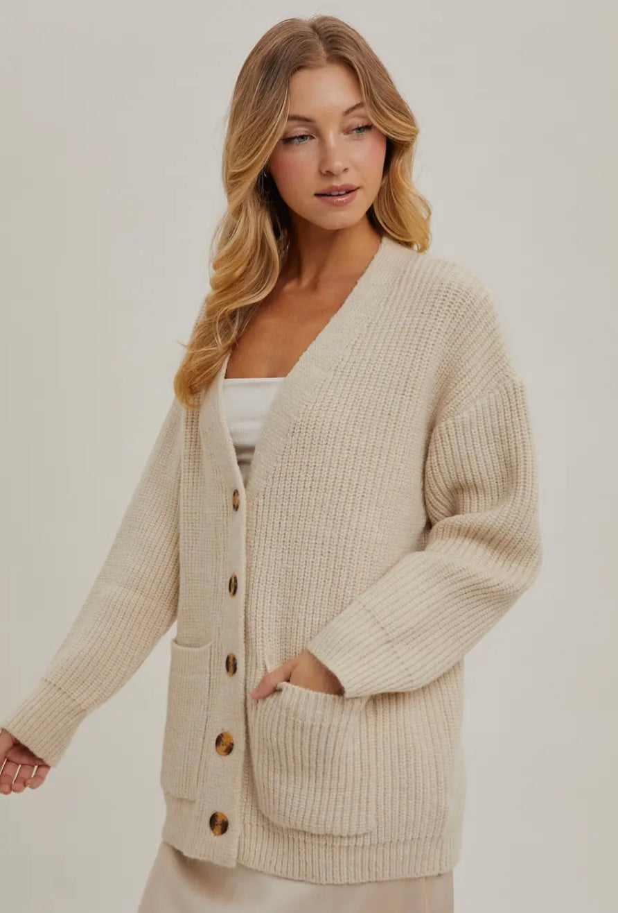 Button Down Ribbed Knit Sweater Cardigan