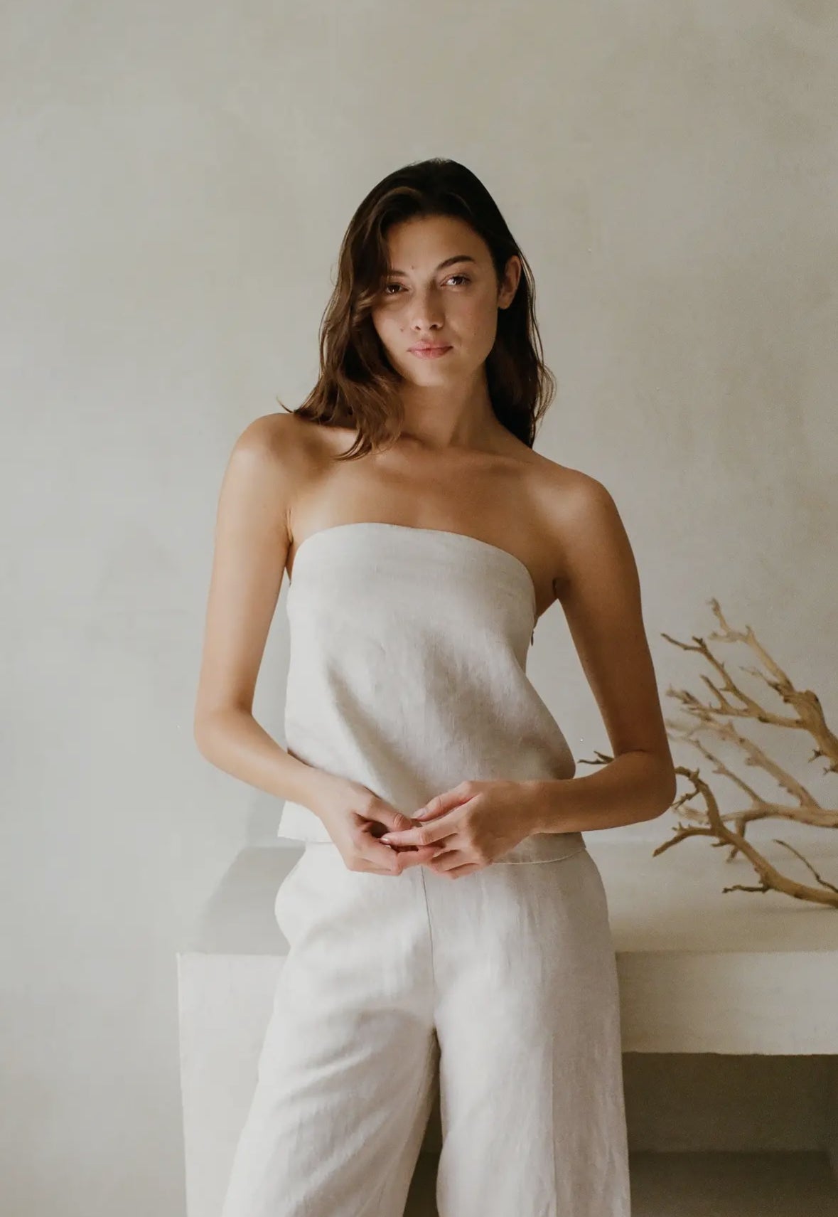 Raabta Linen Tube Top - OffWhite/Light Gray