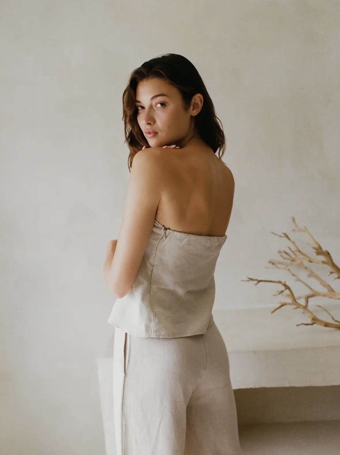 Raabta Linen Tube Top - OffWhite/Light Gray