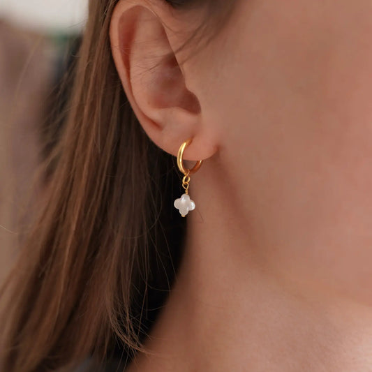 Small Stainless Steel Hoop Earrings with Mother-Of-Pearl Clover earrings